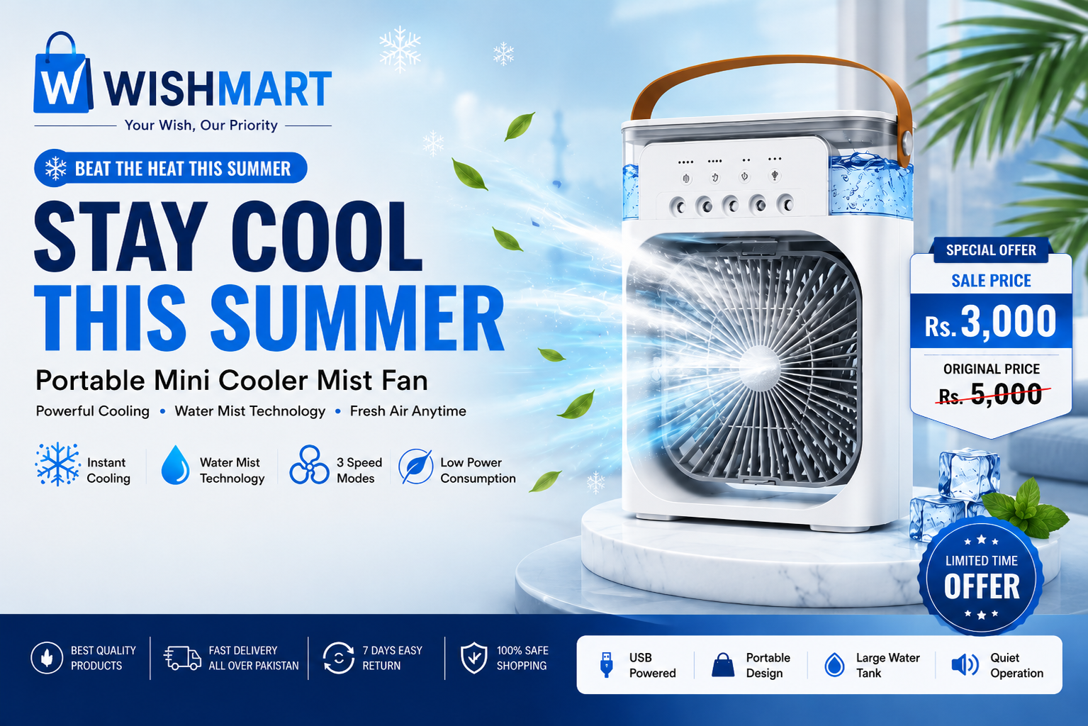 Wishmart Portable Mini Cooler Mist Fan