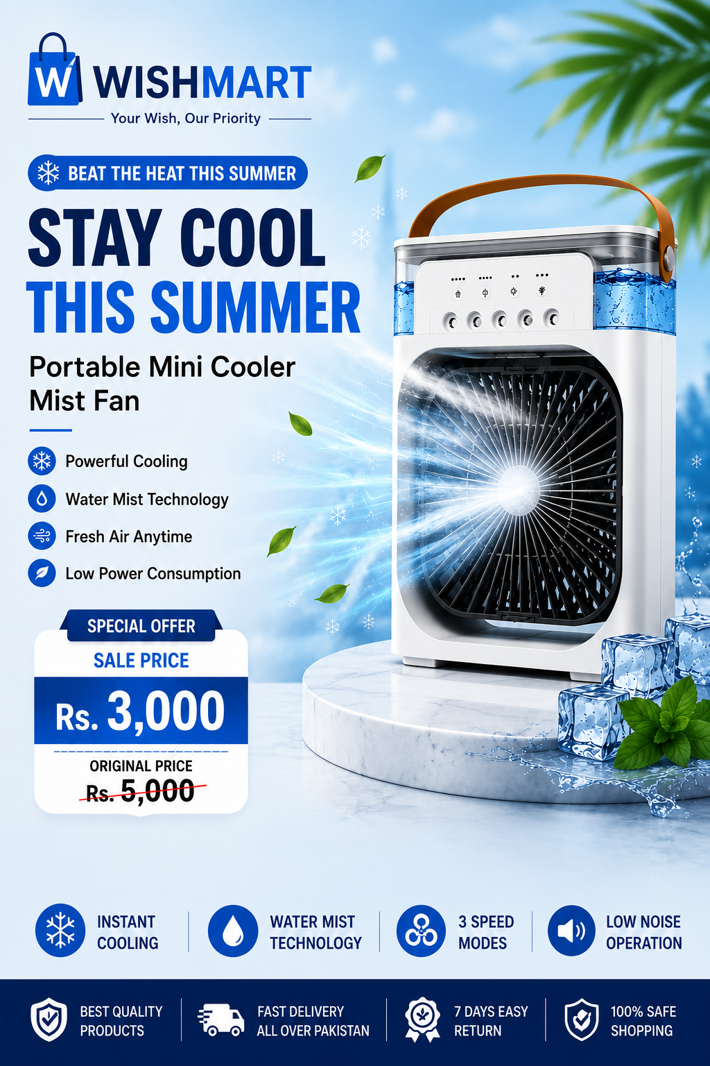 Wishmart Portable Mini Cooler Mist Fan